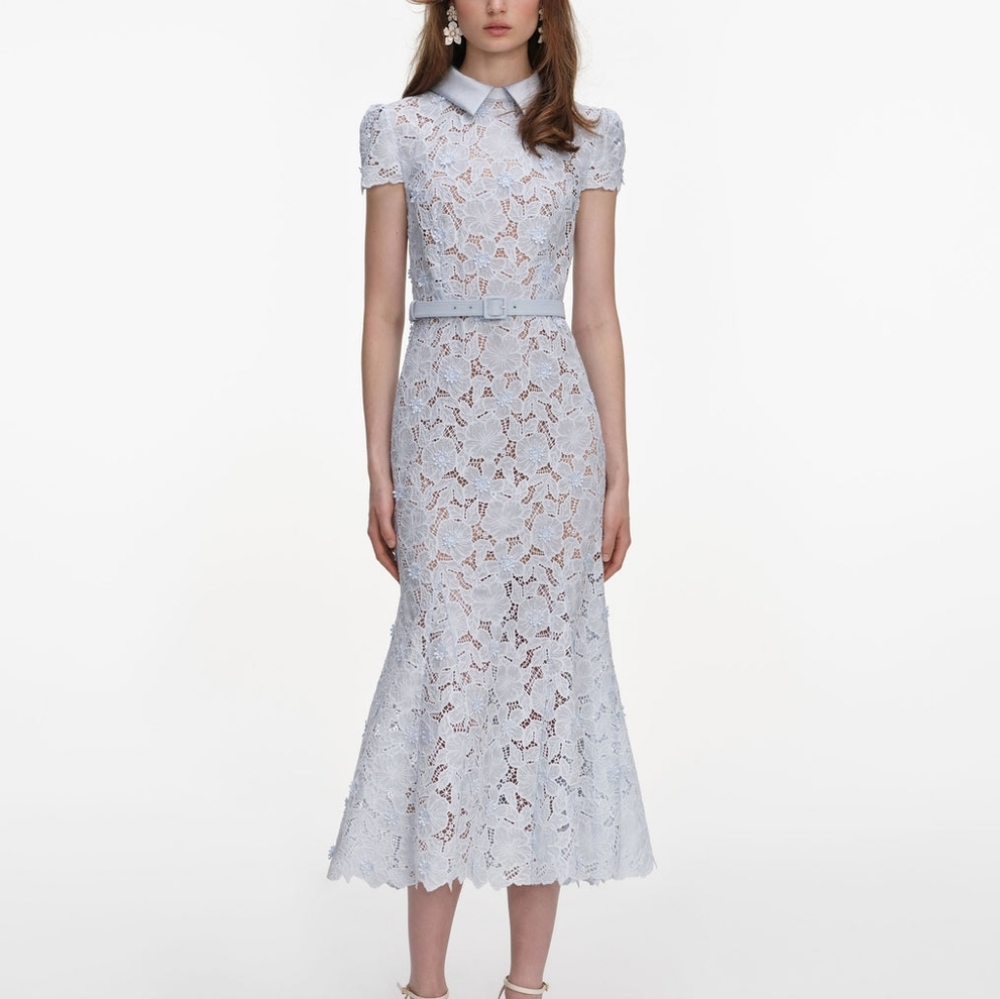 Self-portrait Blue Guipure Lace Midi Dress